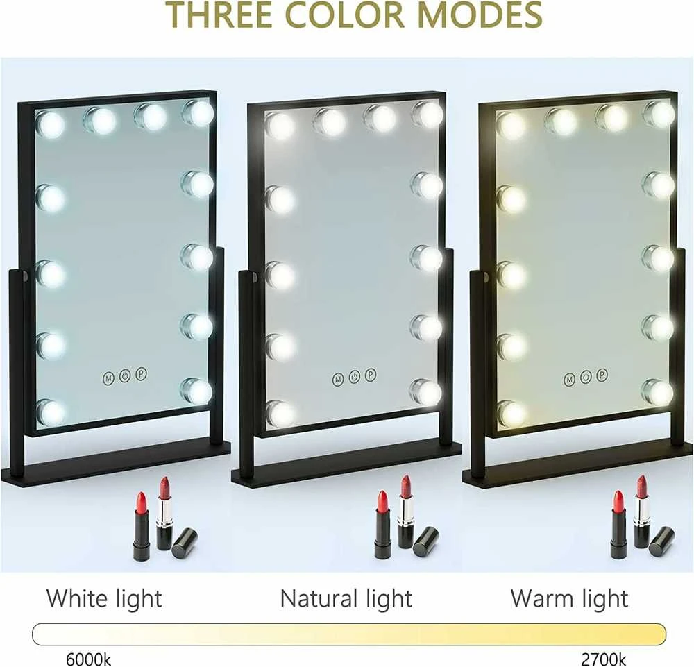 WEILY Makiažo veidrodis su apšvietimu, juodas