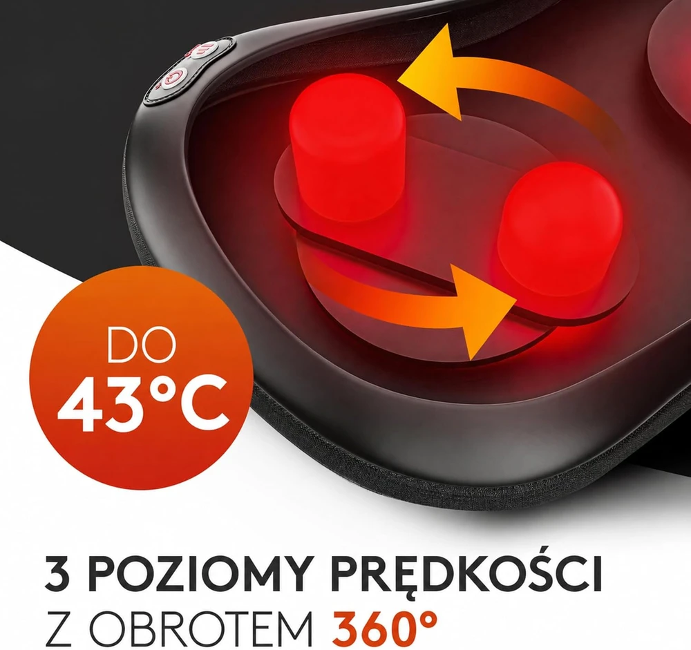 Wellax Shiatsu masažinė pagalvė su šildymu, 360° sukimu ir 3 greičiais We003