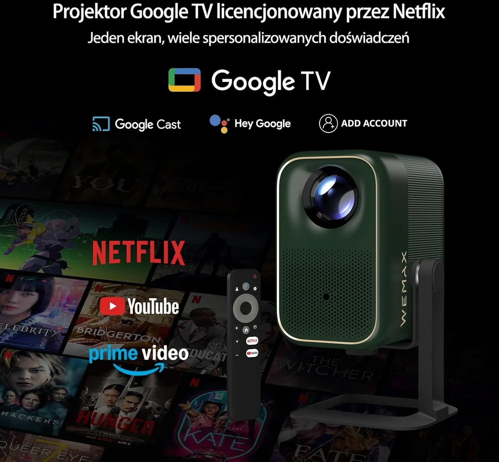 WEMAX išmanusis LED projektorius 1080p su Google TV, 320 ISO lm ir 4K dekodavimu VP02