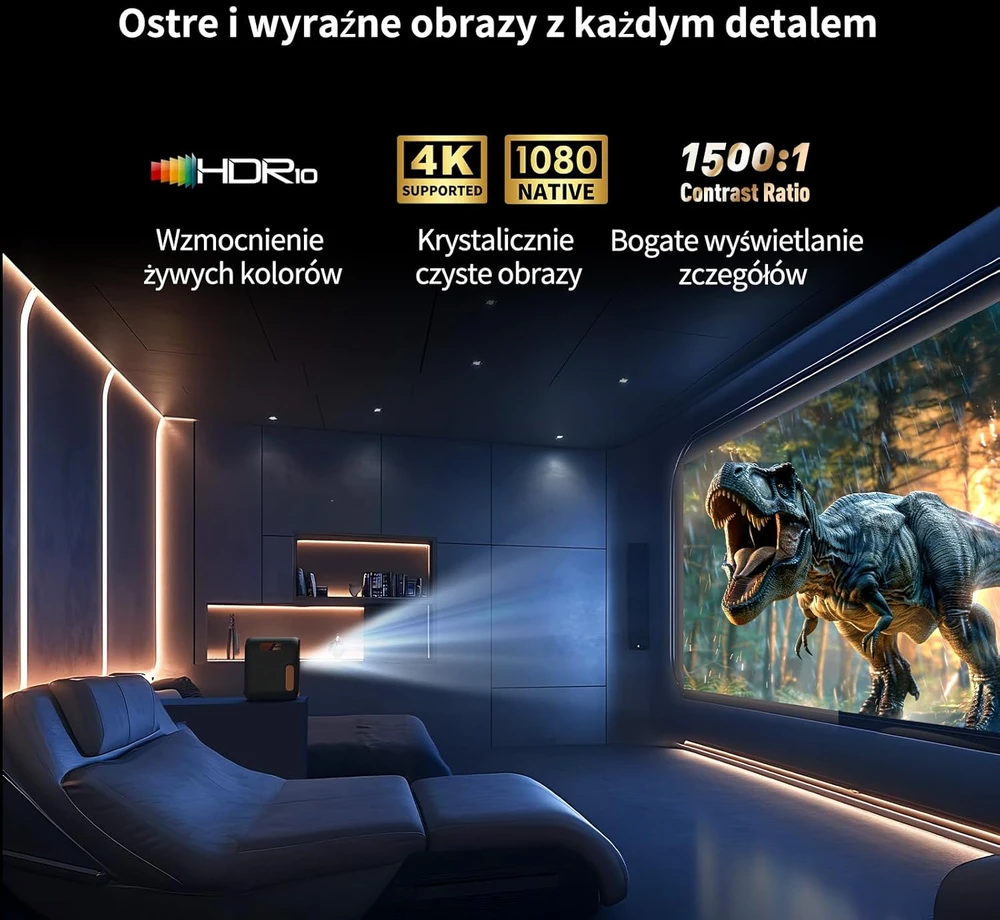 WEMAX nešiojamasis Full HD 1080p projektorius su Google TV, Wi-Fi ir Bluetooth VP01