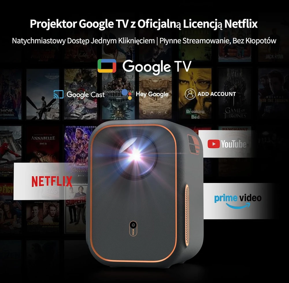 WEMAX nešiojamasis Full HD 1080p projektorius su Google TV, Wi-Fi ir Bluetooth VP01