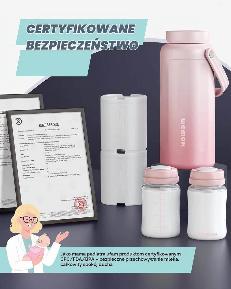 WEMOH nešiojamas motinos pieno šaldymo indas 500 ml su 12 val. vėsinimu MBA001-WE