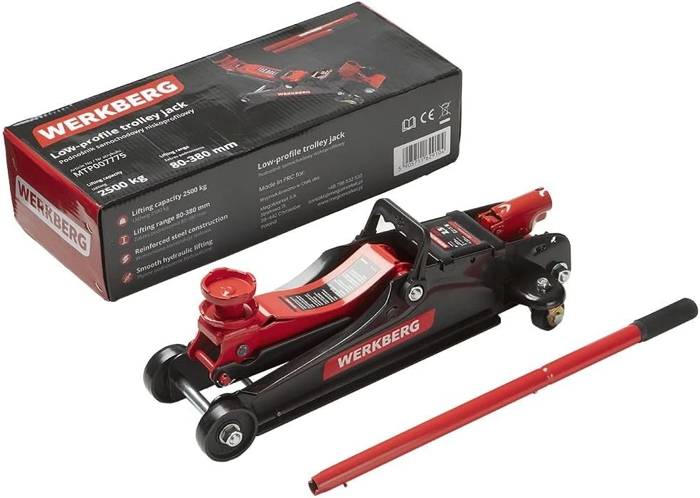 WERKBERG hidraulinis automobilio domkratas, niskoprofilinis, 2,5T, aukštis 80–380 mm