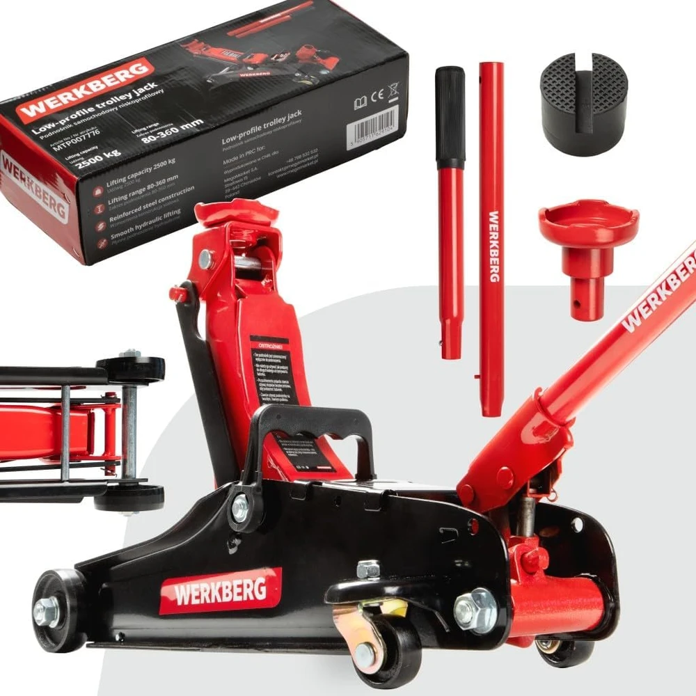 WERKBERG hidraulinis niskoprofilinis automobilio keltuvas 2,5T, 80–360 mm, raudonas, MTP007776