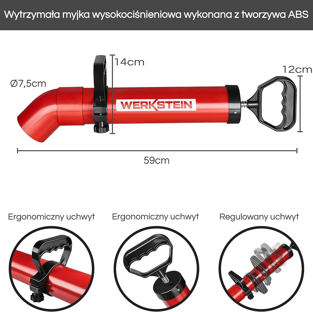 WERKSTEIN rankinis vamzdžių valymo siurblys su 1.2 l talpa PUMP XL