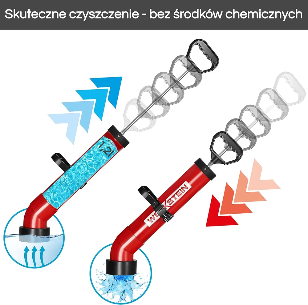 WERKSTEIN rankinis vamzdžių valymo siurblys su 1.2 l talpa PUMP XL