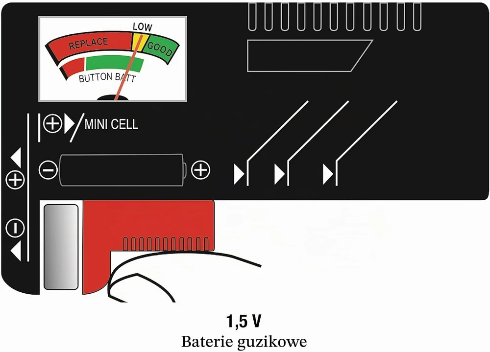 Werkzeyt baterijų testeris su analoginiu ekranu AAA, AA, C, D ir 9 V baterijoms B29821