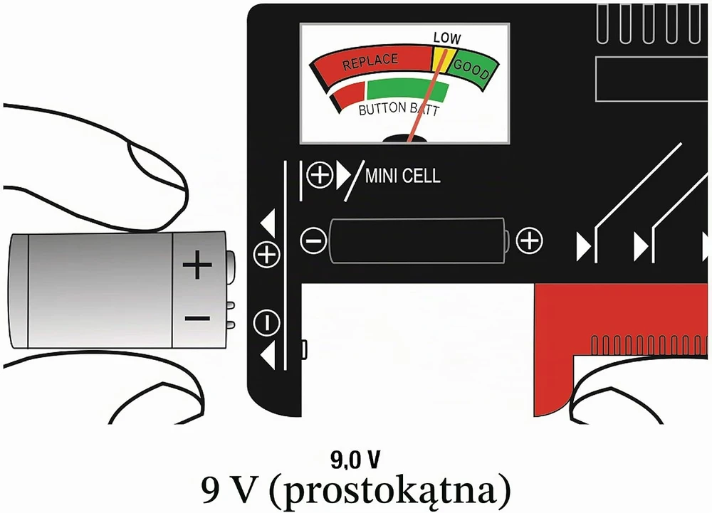 Werkzeyt baterijų testeris su analoginiu ekranu AAA, AA, C, D ir 9 V baterijoms B29821