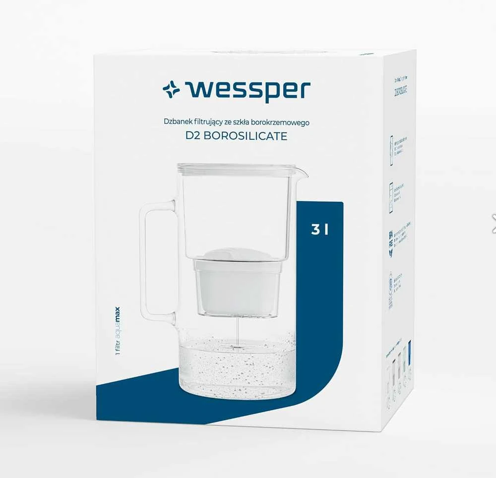 Wessper stiklinė vandens karafė su filtru, 3L, karščiui atsparus stiklas, juoda, WES201-BK-S