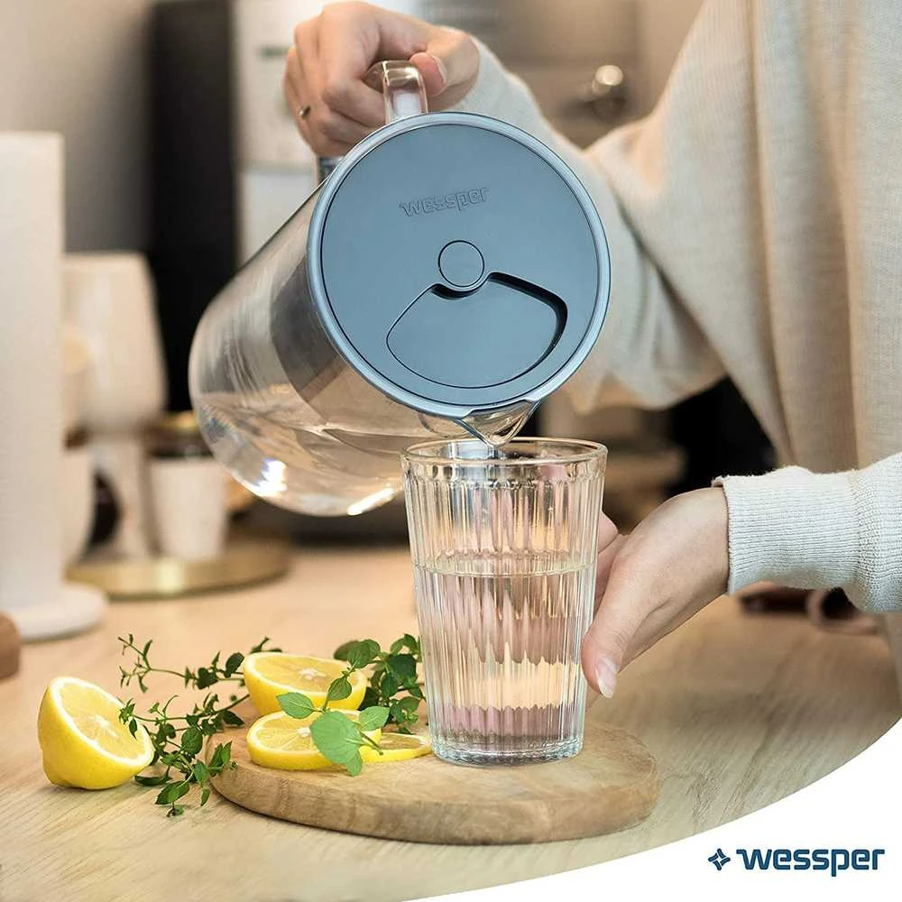 Wessper vandens filtruojantis ąsotis, borosilikatinio stiklo, 2,5 l, su filtrais, suderinamas su Brita Maxtra, juodas, AQUAMAX Crystalline