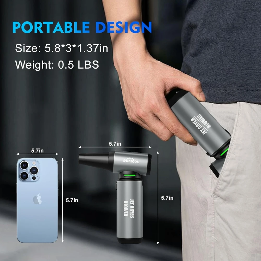 WHATOOK belaidis suslėgto oro pūstuvas kompiuteriui, 200000 aps./min., 10000 mAh, USB-C Air Duster
