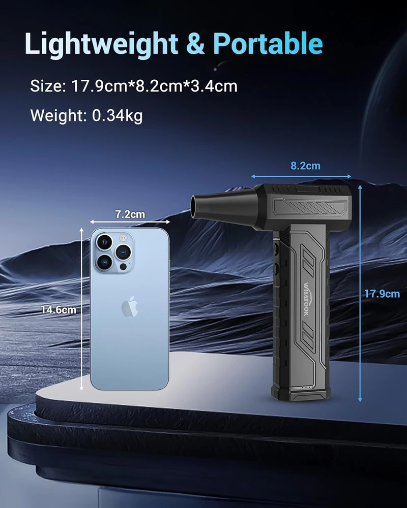 Valiklis WHATOOK elektrinė oro pūstuvė, 250000 aps./min, 8000 mAh, LED, USB-C, A1 Max