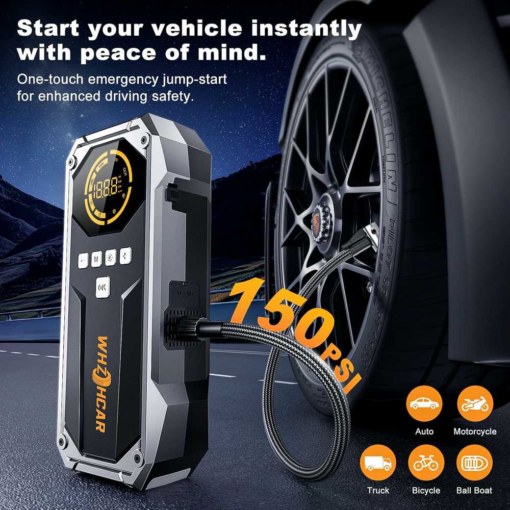 WHZOHCAR 26800 mAh automobilio startinis powerbankas su kompresoriumi 6000 A, 12 V