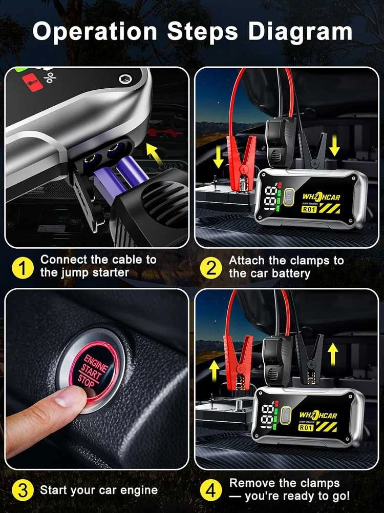 WHZOHCAR automobilinis starto powerbankas 4000 A, 12 V, 18 Ah, modelis R01