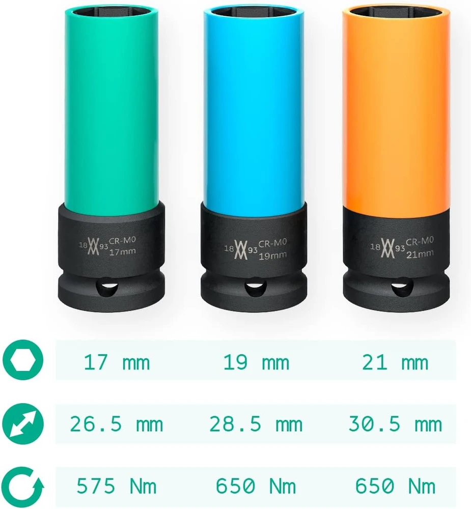 WIESEMANN 1893 smūginių galvučių rinkinys ratlankiams 17, 19 ir 21 mm, 1/2 col., 80058