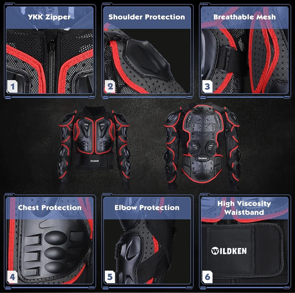 WILDKEN motokroso apsauginė striukė su šarvais, PVC, Lycra, EVA, unisex, NFS-001