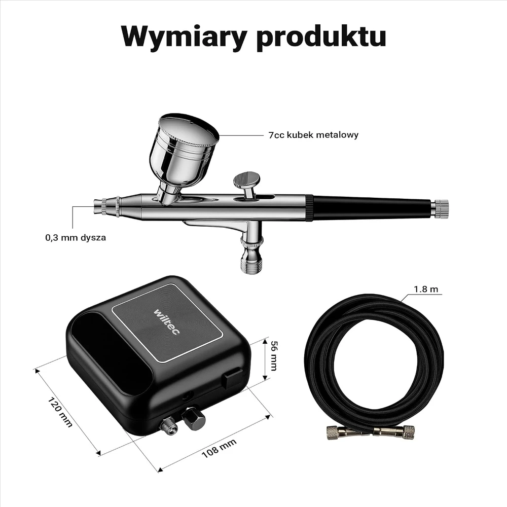Wiltec aerografo kompresoriaus rinkinys su aerografu, 150 W, 2,8 bar, 0,3 mm, 65115