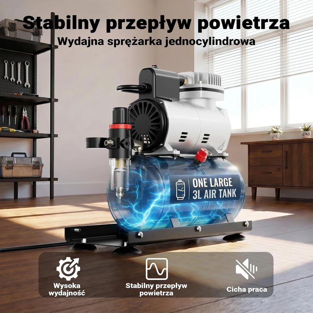 Wiltec aerografo kompresorius AF186A, 4 bar, 23 l/min, su oro baku, modelis 34244