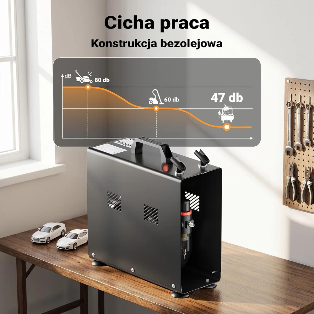 Wiltec aerografo kompresorius AF186A, 4 bar, 23 l/min, su oro baku, modelis 34244