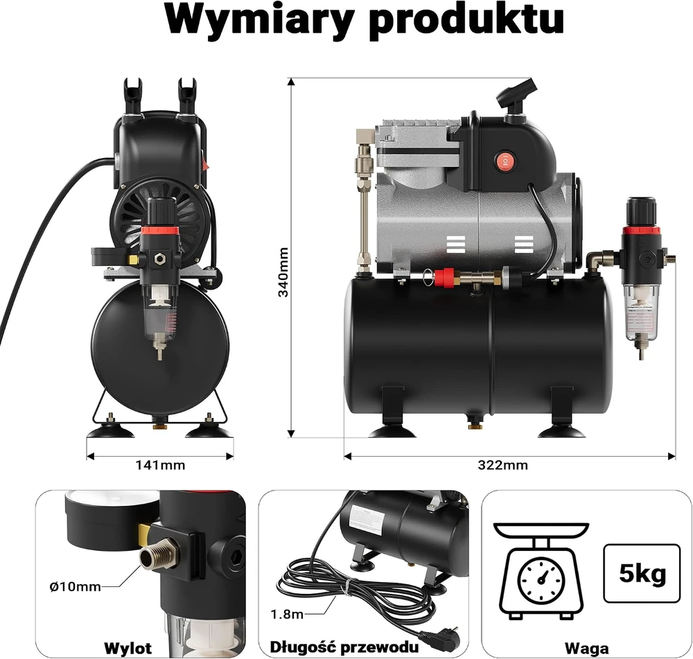 Wiltec aerografo stūmoklinis kompresorius 6 bar, 3 l su reduktoriumi AF189 34205