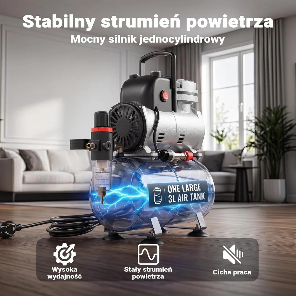 Wiltec aerografo stūmoklinis kompresorius 6 bar, 3 l su reduktoriumi AF189 34205