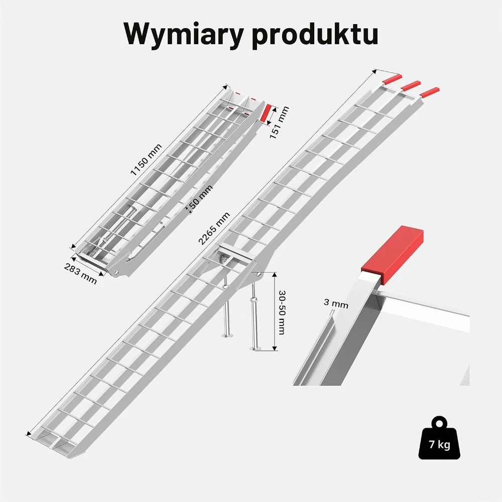 Wiltec aliumininė sulankstoma užvažiavimo rampa 226 cm, 680 kg, modelis 30186