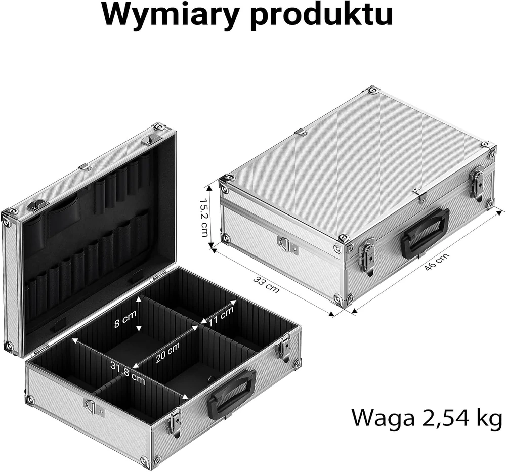 Wiltec aliumininis įrankių ir matavimo prietaisų dėklas 46 x 33 x 15,2 cm, 63336