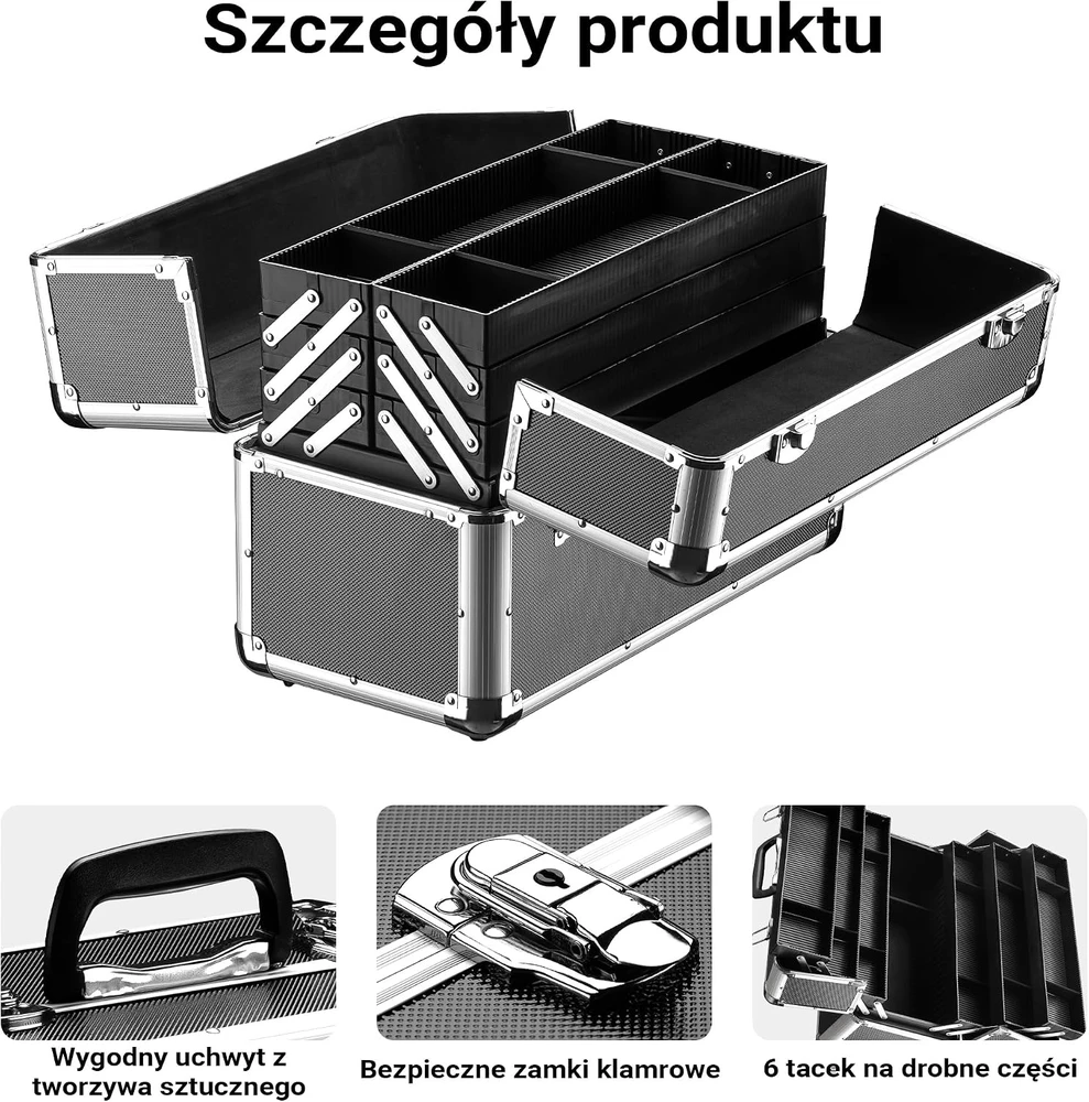 Wiltec aliumininis įrankių lagaminas su 12 pertvarų, 45 x 22,5 x 32 cm, 65017