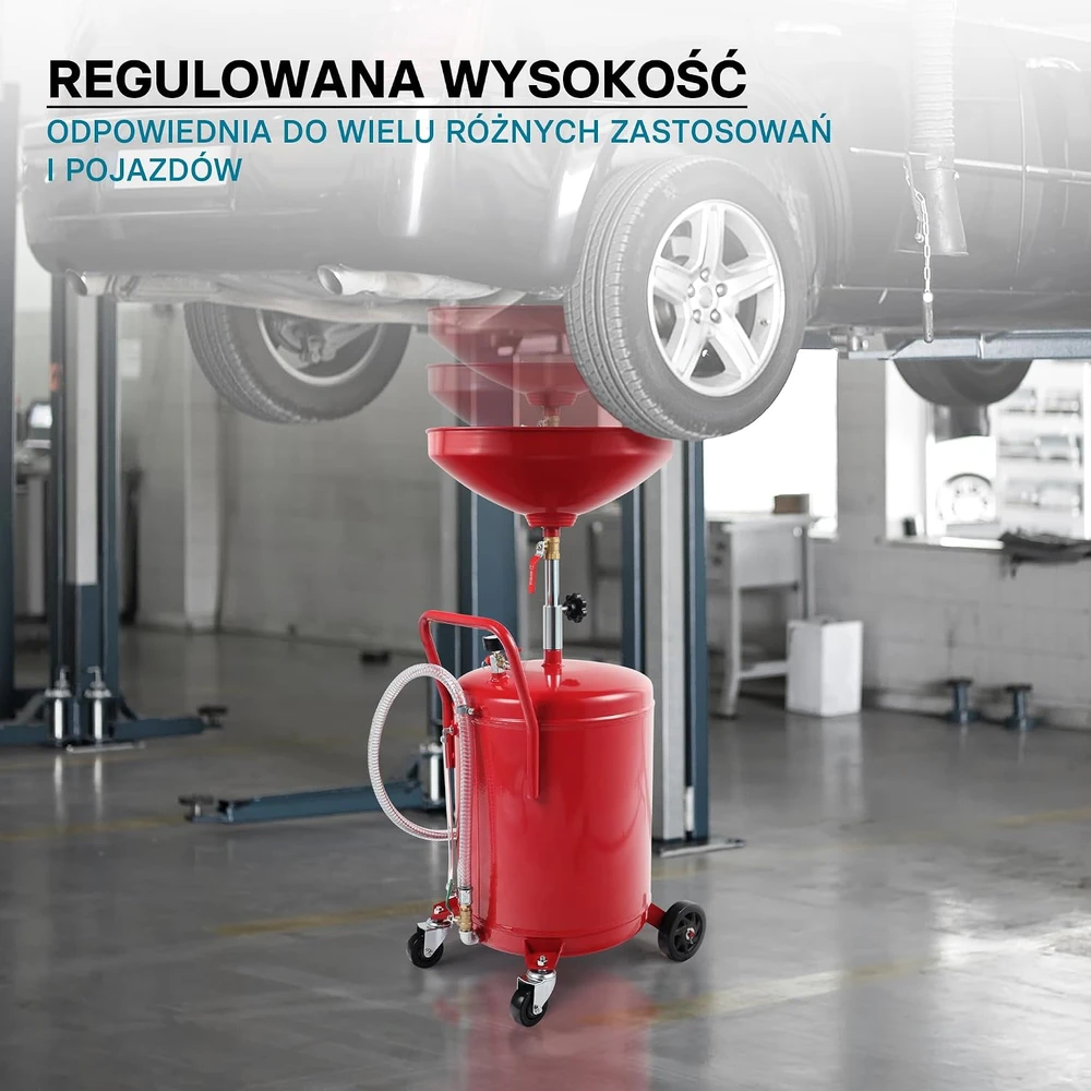 Wiltec alyvos surinkimo įrenginys 80 l su reguliuojamu 122–168 cm aukščiu, modelis 62573