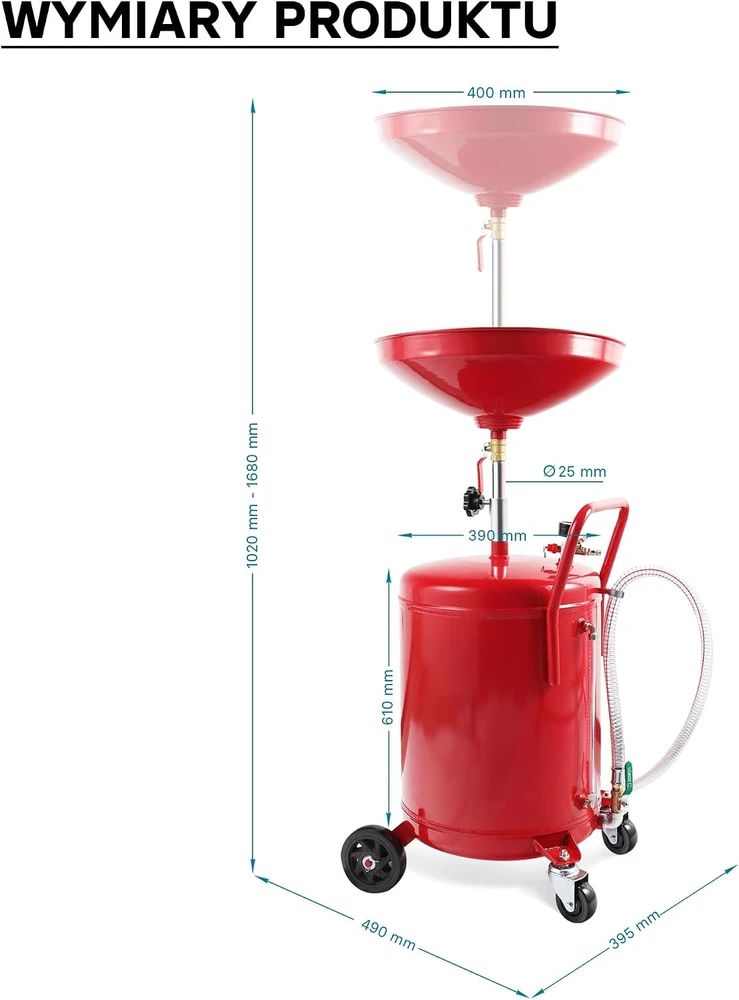 Wiltec alyvos surinkimo įrenginys 80 l su reguliuojamu 122–168 cm aukščiu, modelis 62573