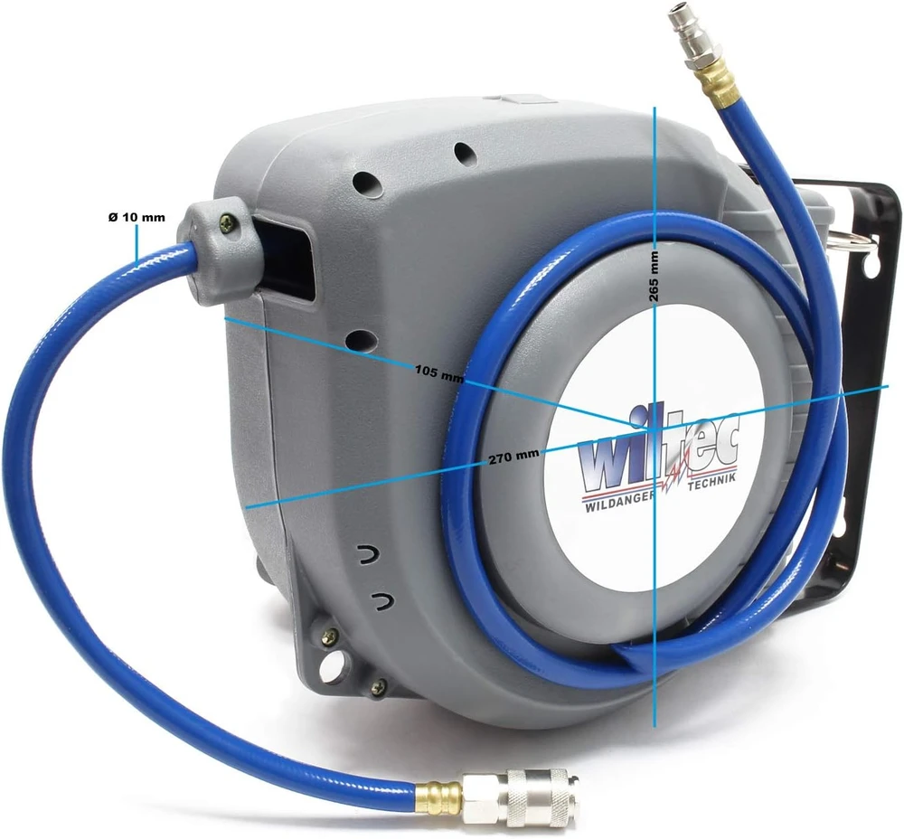 Wiltec automatinis suspausto oro žarnos ritinys su 9 m PVC žarna, 8 bar, 61313