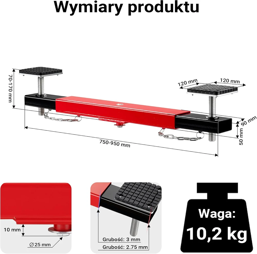 Wiltec automobilinio keltuvo skersinė sija 2000 kg su reguliuojamomis guminėmis atramomis 63855
