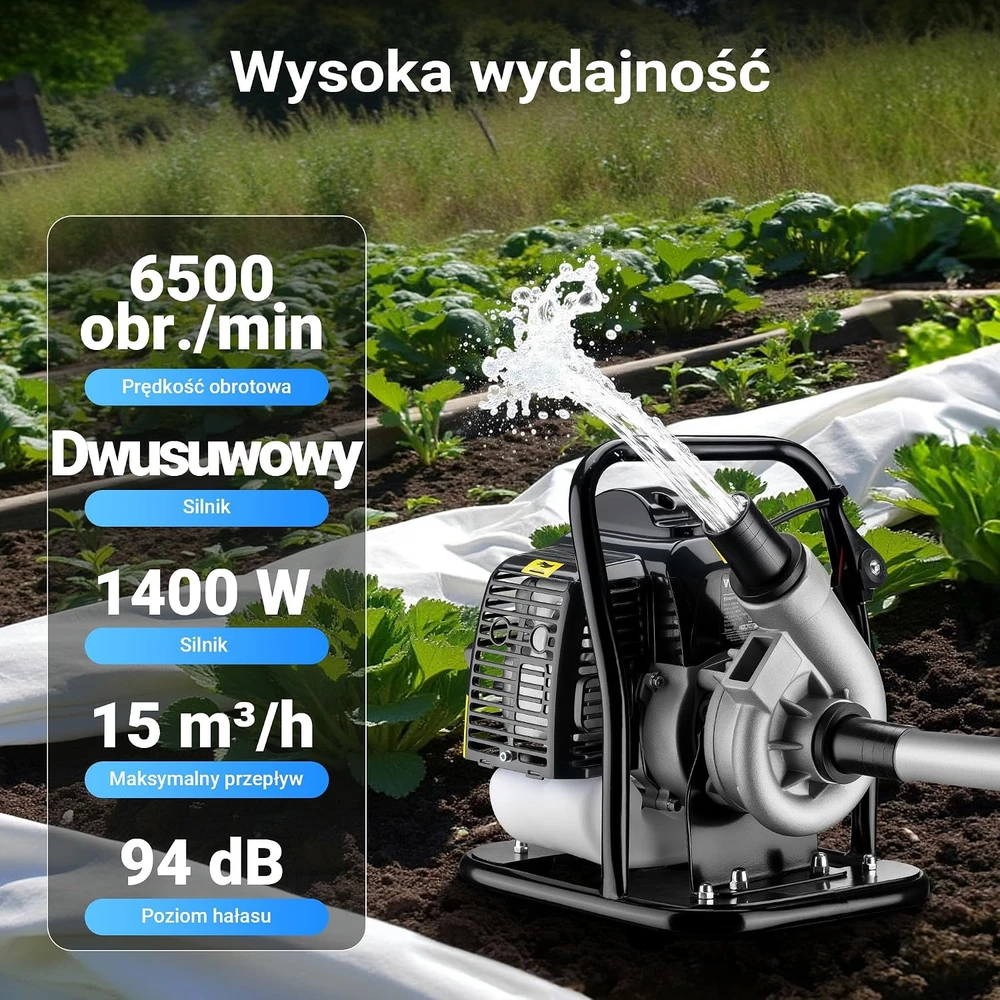 Wiltec benzininė dviejų taktų vandens pompa 1,45 kW, 15 m³/h, 8 m, 65021
