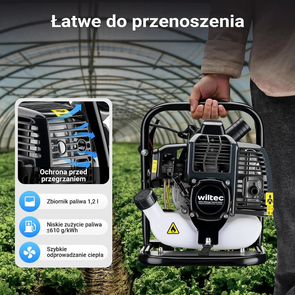 Wiltec benzininė dviejų taktų vandens pompa 1,45 kW, 15 m³/h, 8 m, 65021