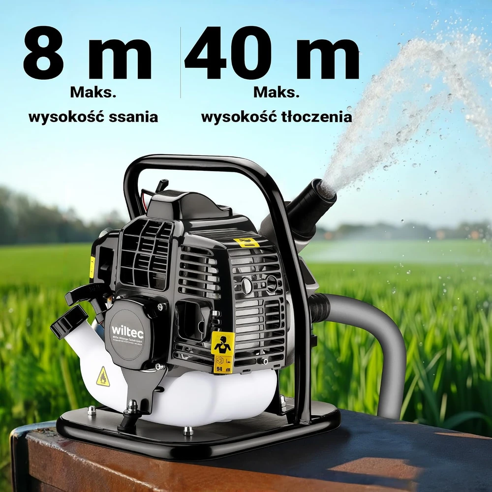 Wiltec benzininė dviejų taktų vandens pompa 1,45 kW, 15 m³/h, 8 m, 65021
