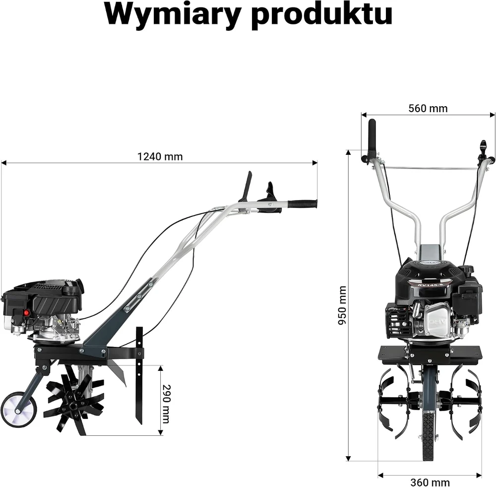 Wiltec benzininis sodo kultivatorius 144 cm³, 2,5 kW, 36 cm darbinis plotis, 65050