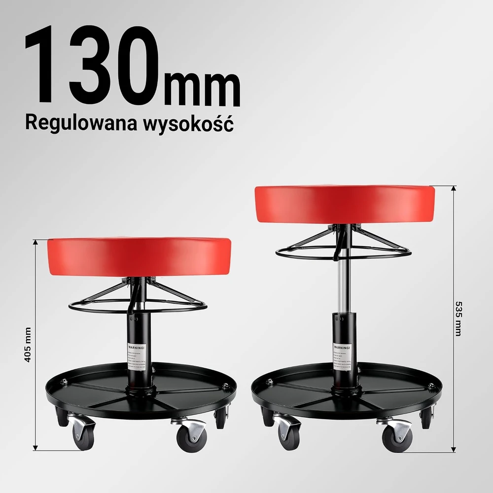 Wiltec dirbtuvių taburetė su ratukais, reguliuojamo 405–535 mm aukščio, 150 kg, 65296