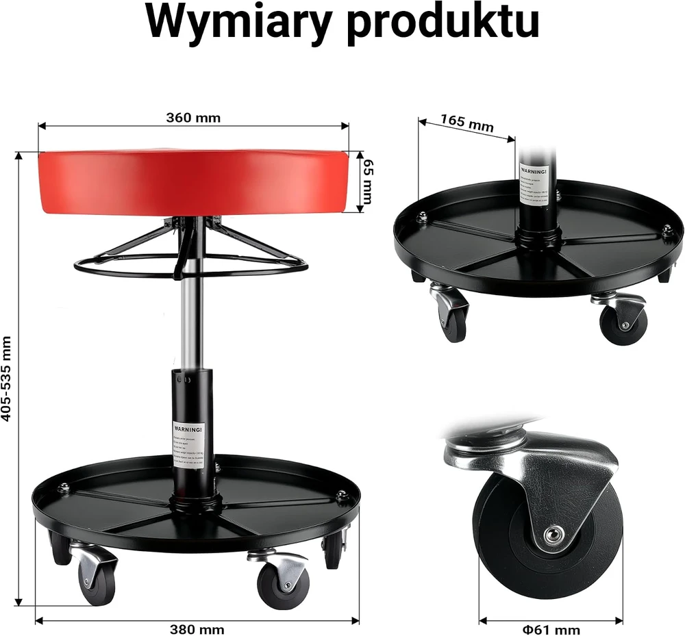 Wiltec dirbtuvių taburetė su ratukais, reguliuojamo 405–535 mm aukščio, 150 kg, 65296