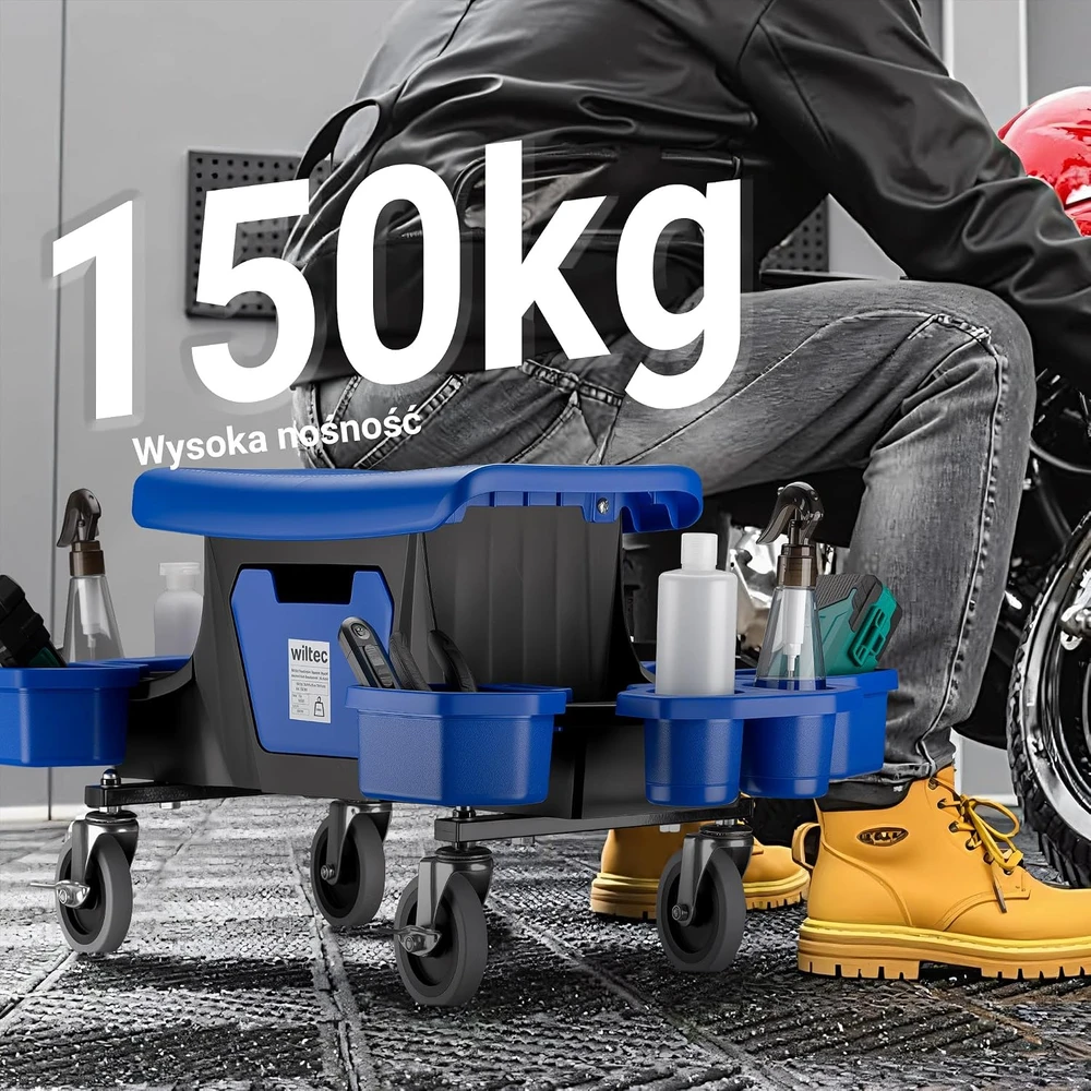 Wiltec dirbtuvių taburetė su stalčiumi ir 6 dėžutėmis, iki 150 kg, 99 x 47 x 39 cm, 65008
