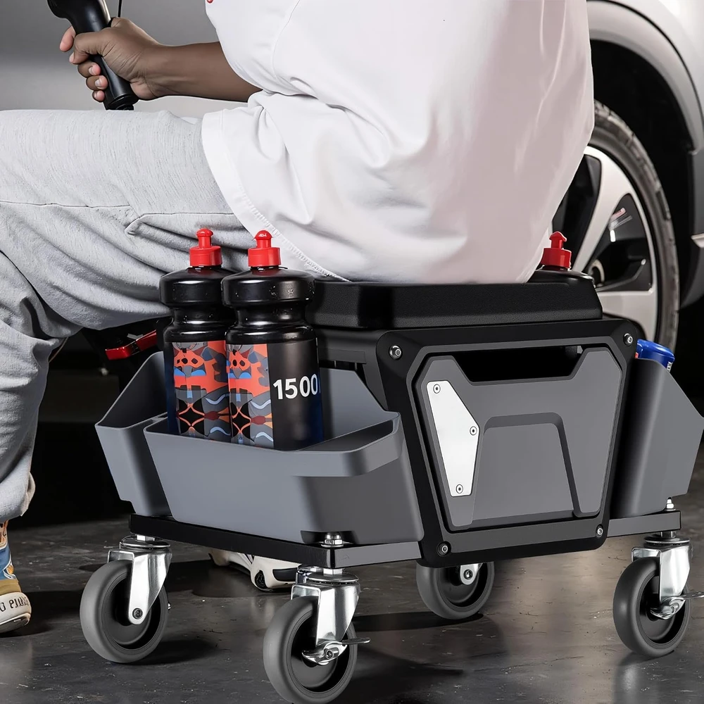 Wiltec dirbtuvių taburetė su stalčiumi ir dviem talpyklomis iki 120 kg, 65007