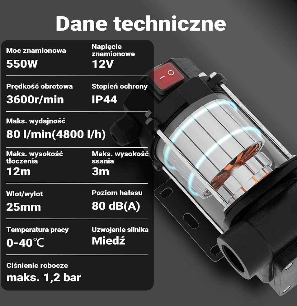 Wiltec dyzelino ir šildymo alyvos siurblys 550 W, 80 l/min, 12 V, modelis 62136