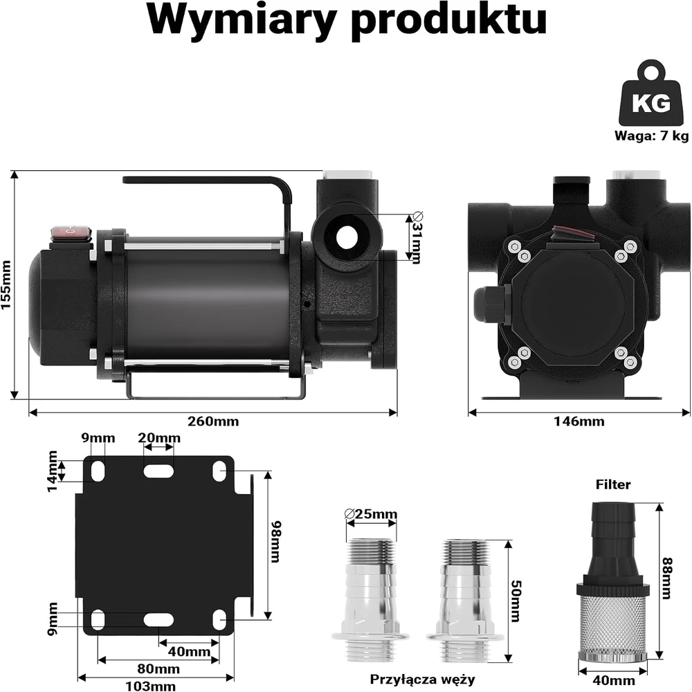 Wiltec dyzelino ir šildymo alyvos siurblys 550 W, 80 l/min, 12 V, modelis 62136