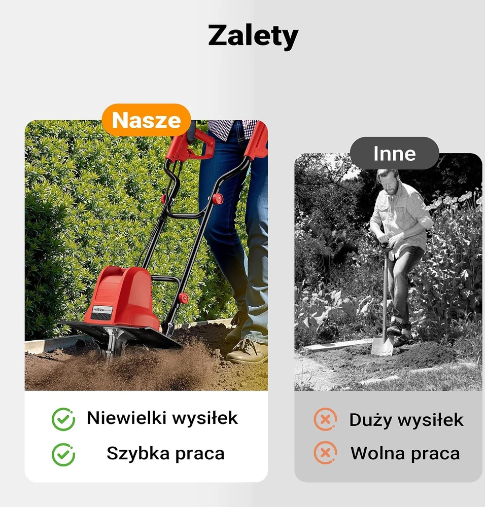 Wiltec elektrinis kultivatorius 1500 W su 24 peiliais, 220 mm darbiniu gyliu, 62419