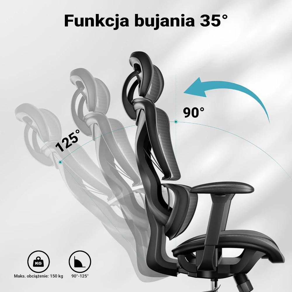 Wiltec ergonominė biuro kėdė su reguliuojamu galvos atlošu ir porankiais, 150 kg, 64984