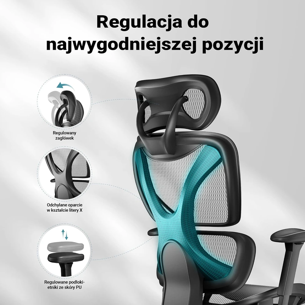 Wiltec ergonominė biuro kėdė su reguliuojamu galvos atlošu ir porankiais, 150 kg, 64984