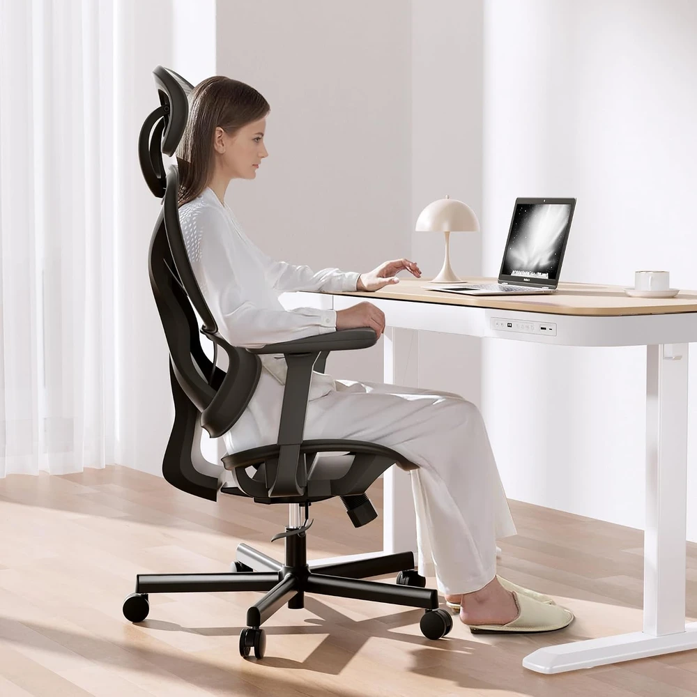 Wiltec ergonominė biuro kėdė su reguliuojamu galvos atlošu ir porankiais, 150 kg, 64984