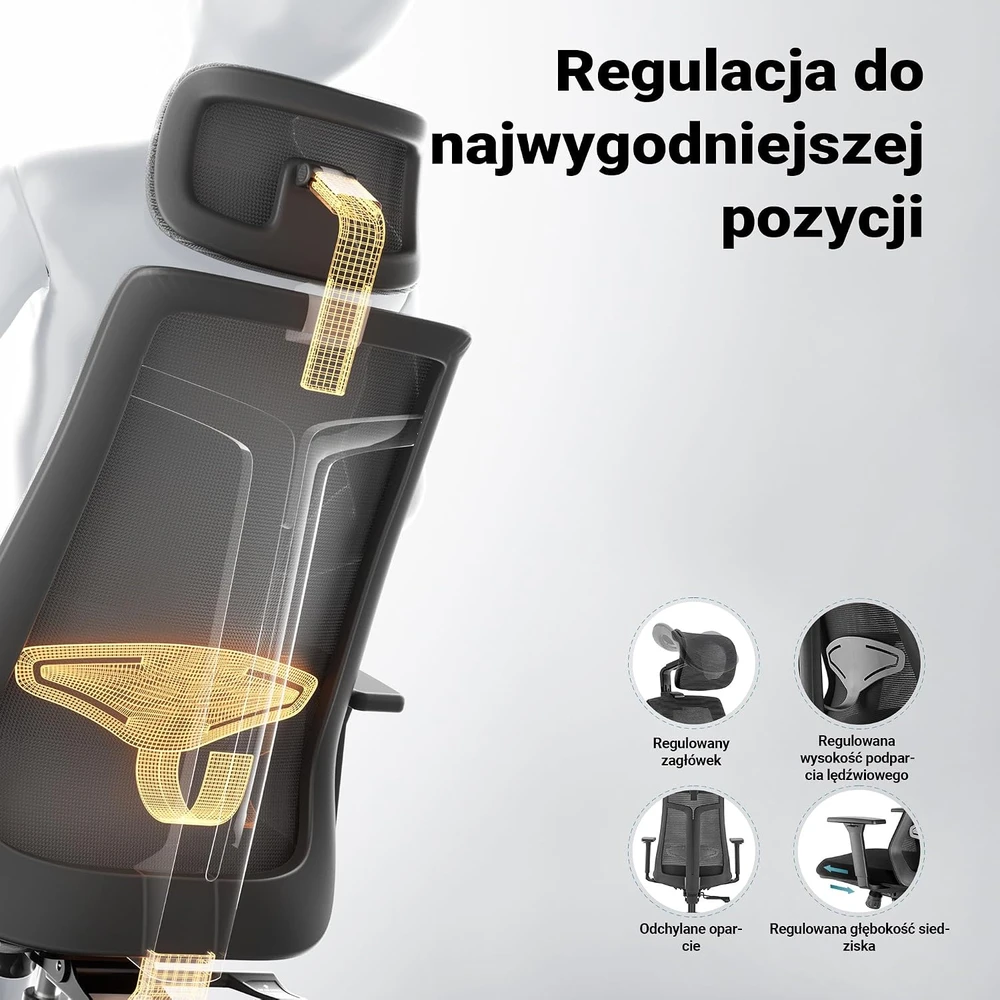 Wiltec ergonominė biuro kėdė su reguliuojamu galvos atlošu ir juosmens atrama 64986