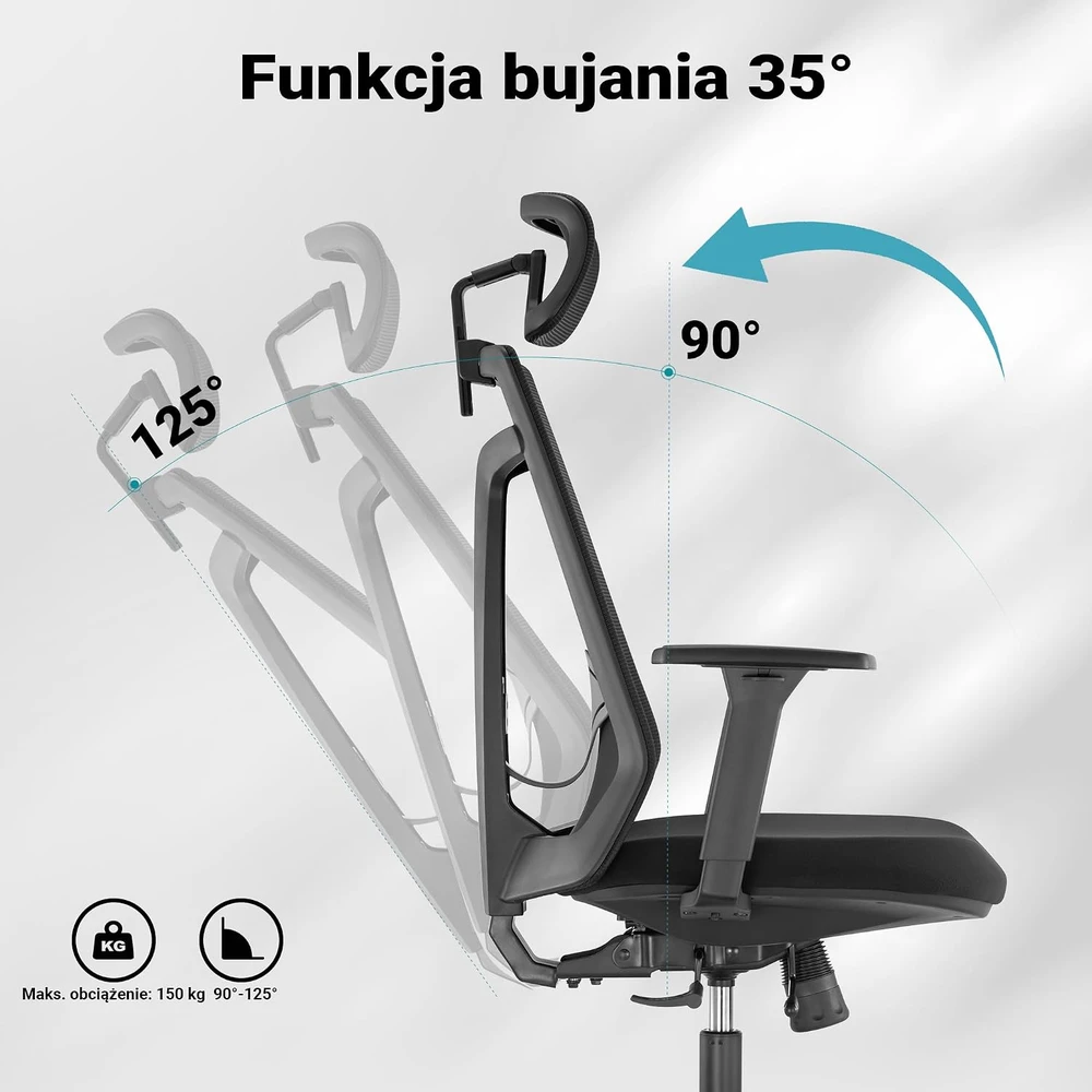Wiltec ergonominė biuro kėdė su reguliuojamu galvos atlošu ir juosmens atrama 64986