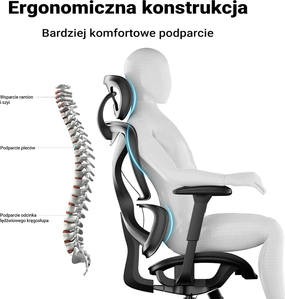Wiltec ergonominė biuro kėdė su reguliuojamu galvos atlošu ir porankiais, 150 kg, 64984
