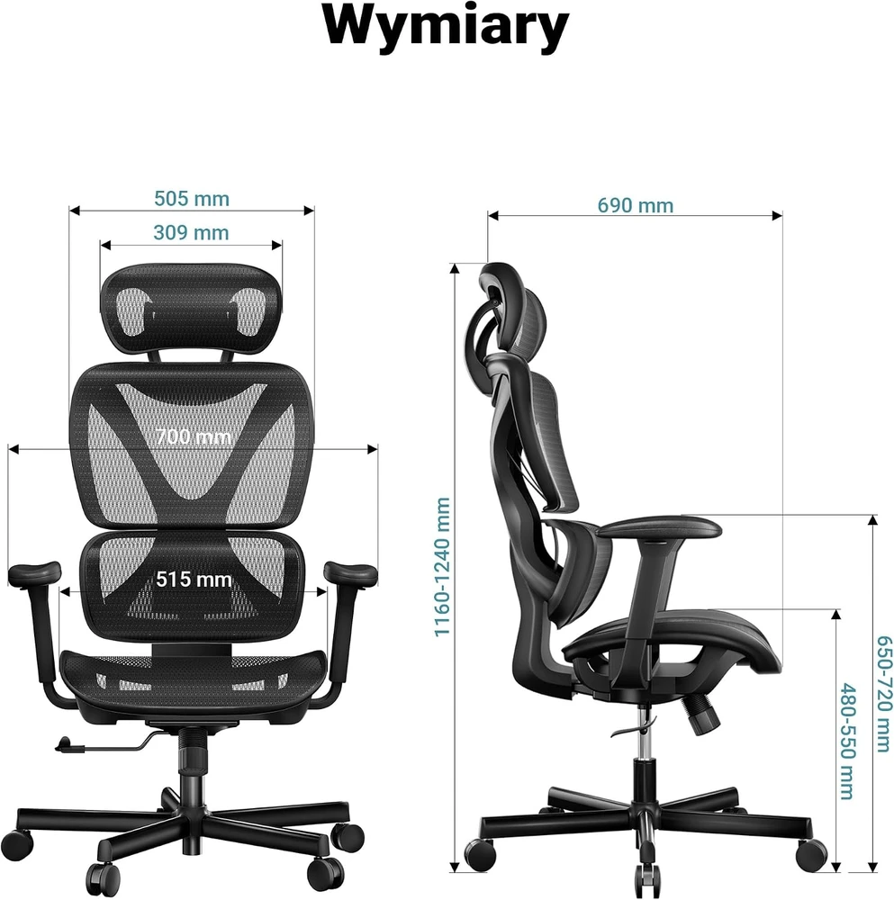 Wiltec ergonominė biuro kėdė su reguliuojamu galvos atlošu ir porankiais, 150 kg, 64984